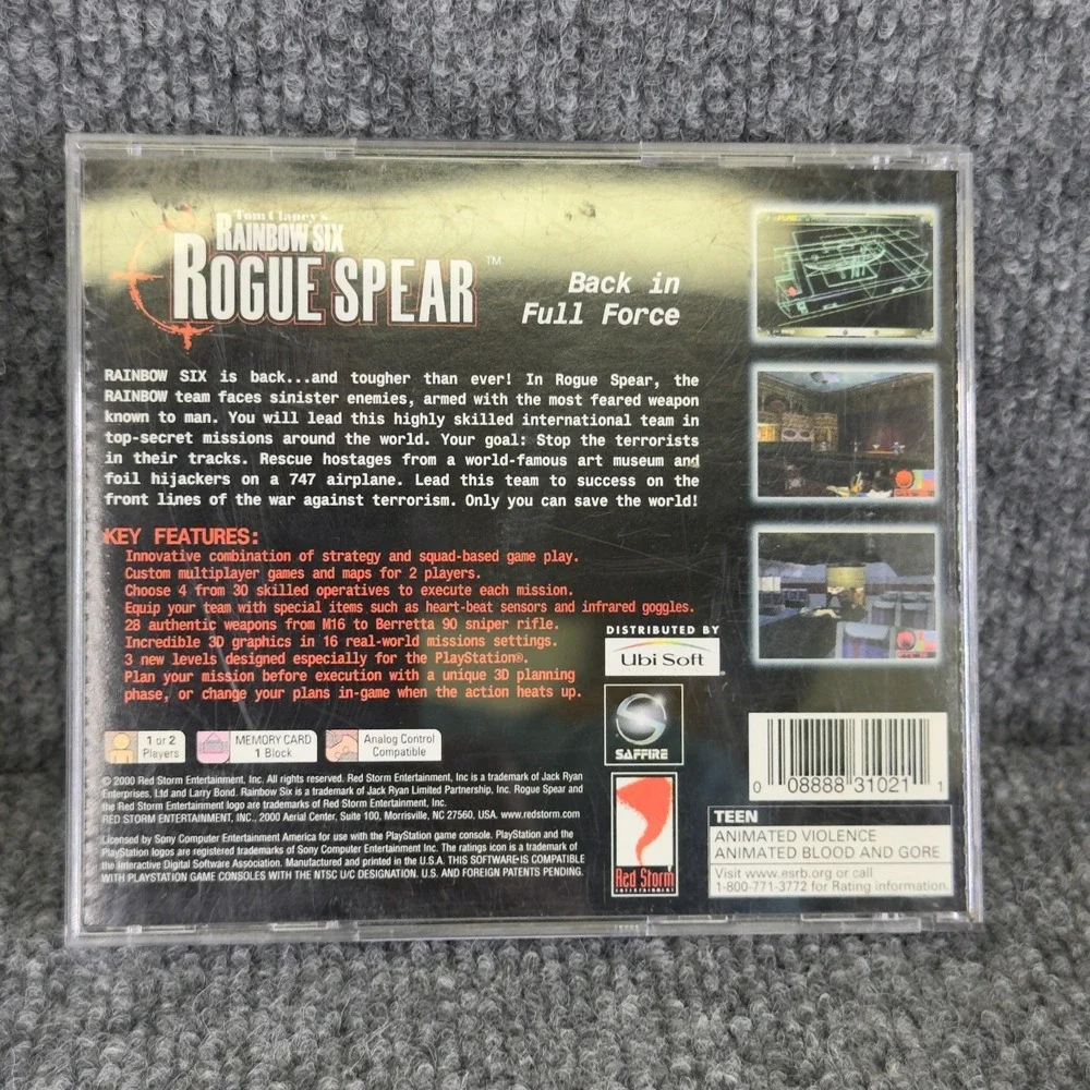 Rainbow Six Rogue Spear‎ PS1 Game Disc Only Sony PlayStation Tested Tactical FPS